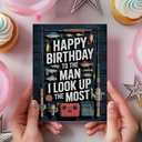 Happy Birthday To The Man I Look Up The Most Fishing Lover Birthday Card For Dad Grandpa Husband - Size 6.3"x4.7" Blank Inside with Kraft Envelope