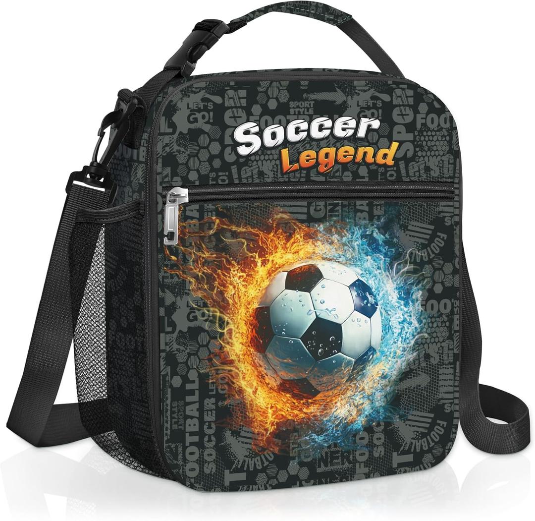 Clastyle 3D Insulated Kids Lunch Bag Large Thermal Cooler Bag for Boy Picnic School Lunch Box Tote,Fire Football