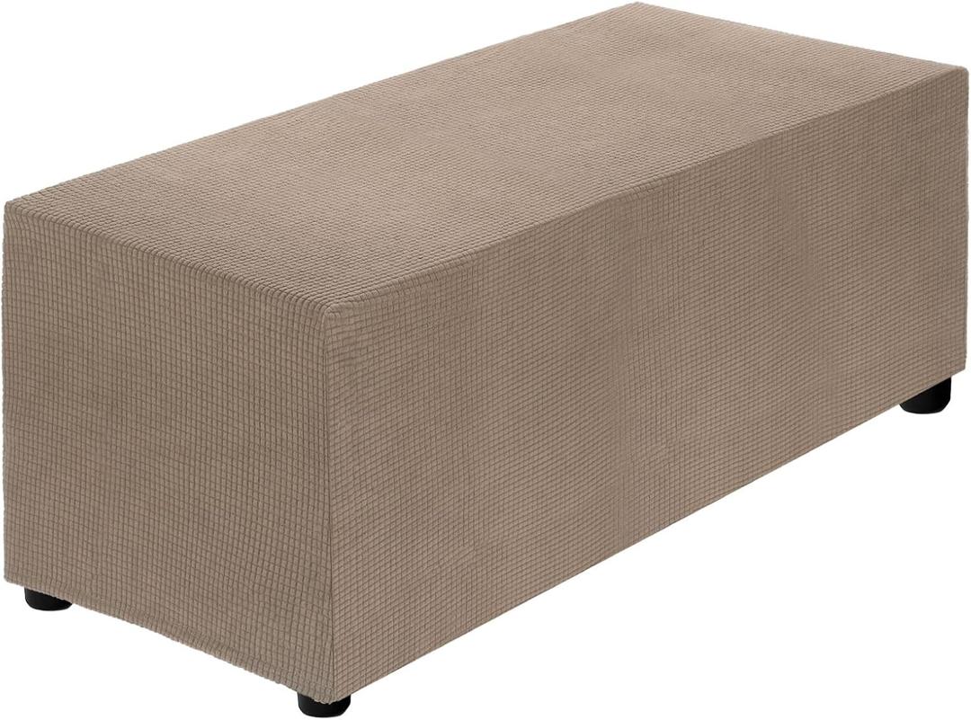uxcell Stretch Ottoman Cover Rectangular Oversized Square Ottoman Slipcover with Elastic for Foot Stool Living Room Bedroom Fit Length 130-160cm / 51"-63", X-Large, Khaki