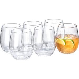 18oz Clear Stemless Wines Cups (Set of 6), Shatter-Proof Acrylic Glasses Drinkware, Reusable Plastic Bar Glasses, BPA-Free, Dishwasher-Safe