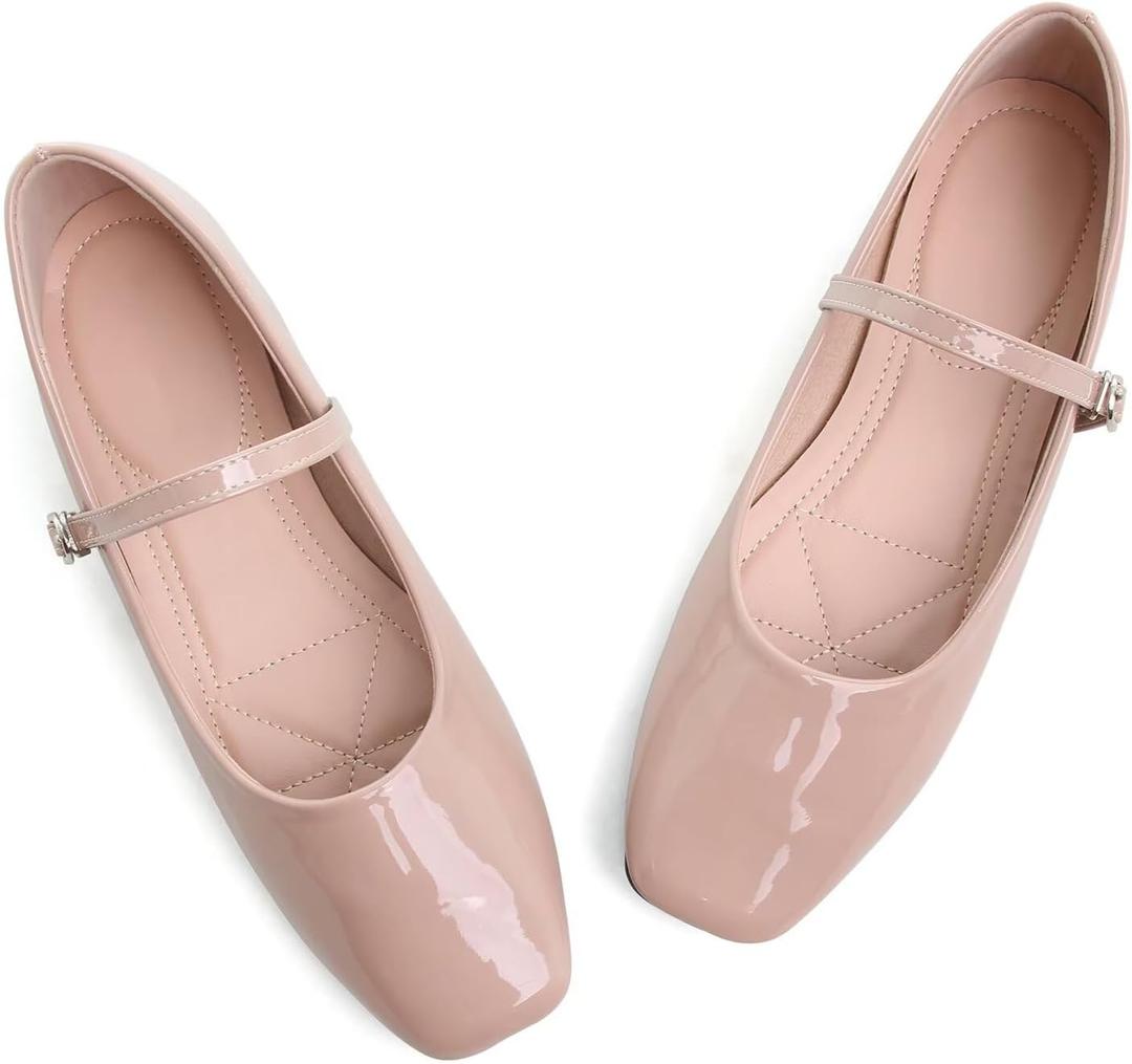 LUXINYU Women's Slip on Flats,Classy Round Toe Solid Classic Mary Jane Ballet Dance Shoes Soft Comfortable PU Flat Shoes, 6.5, 2472-nude