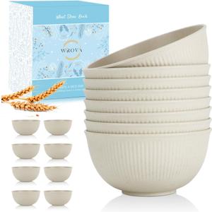 Wheat Straw Bowl Sets of 8,Unbreakable Cereal Bowl 26 OZ,Microwave and Dishwasher Safe Bowls,Kids Bowl suitable for Cereal,Salad,Snack and Soup. Winter-Snow Series (Beige)