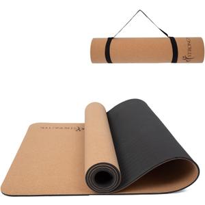 StrongTek Eco-Friendly Cork Yoga Mat, 7mm Thick, 72"x24", Cork+TPE, 2 lbs, Non-Slip, Lightweight & Cushioned Mat for Hot Yoga, Pilates & Home Fitness, Durable Surface with Natural Grip and Carry Strap