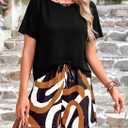 PRETTYGARDEN Women's Summer 2 Piece Outfits Lounge Sets Short Sleeve Tee Shirts Tops Blouses Pockets Printed Shorts Tracksuit (X-Large, Floral Black Multicolored)