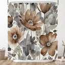 Pakena Boho Brown Grey Tan Floral Shower Curtain Watercolor Bohemian Flower Shower Curtains Set for Bathroom Retro Botanical Leaves Rustic Plant Curtain Decorative Bathroom Decor for Home 60x72 Inch