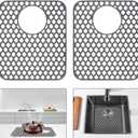 2PCS Silicone Sink Protector 12"x14" Rear Drain Hole, Heat Resistant Non-slip Dishwasher Suitable, Large Mat for Bottom of Farmhouse Kitchen Stainless Steel Sink