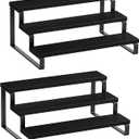 Giikin 3 Tier Spice Rack, Set of 2 Wooden Spice Rack for Countertop, Cabinet Organizer Shelf Kitchen Counter Storage Shelves Cupcake Stand Holder Display Stand, Black