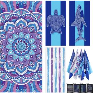 4 Pack Microfiber Beach Towels Sand Free Quick Dry Absorbent Thin Lightweight Beach Towels 71" x 32" for Swimming Pool Camping Beach Cruise Ship Vacation
