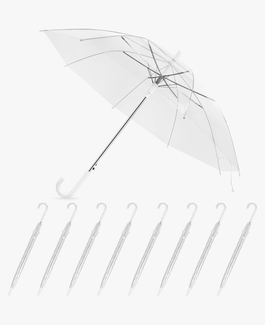 8 Pack Clear Wedding Umbrellas, High-Visibility Transparent Rain Umbrella, Firm and Durable, Easy Operation, Large for Two People and Fit for Wedding Bride Groom Photography Golf Outdoor