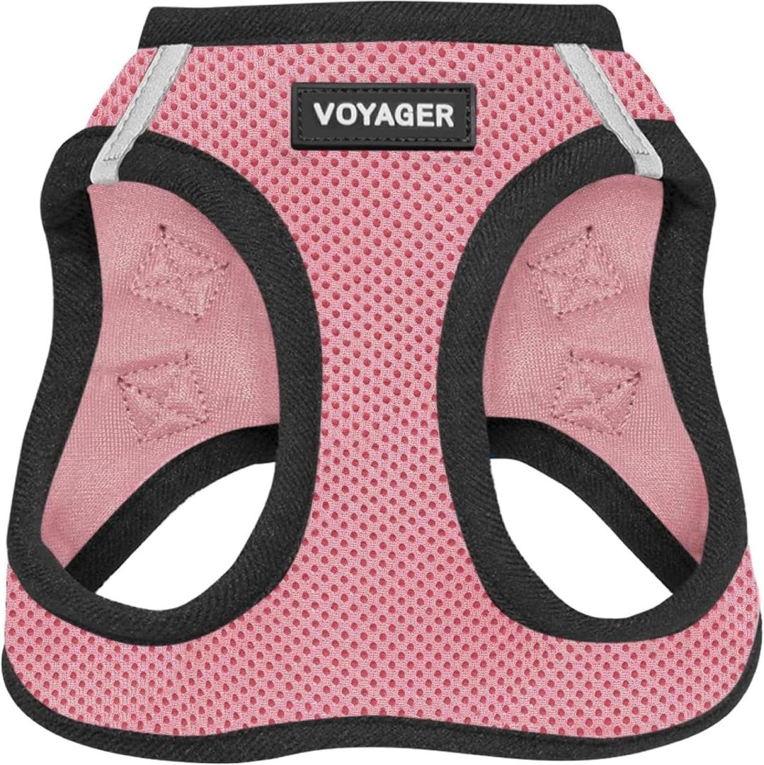 Voyager All Weather No Pull Step-in Mesh Dog Harness with Padded Vest, Best Pet Supplies, Large, Pink Base, Medium