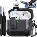 RFUNGUANGO for AirPods 4th Generation Case, Compatible with AirPods 4th Generation Case (2024), Military-Grade Drop Protection, Comes with Cleaning Kit, Comes with Phone Holder Function -Black