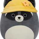 Squishmallows Original 14-Inch Rocky Grey Raccoon with Yellow Bucket Hat - Official Jazwares Large Plush