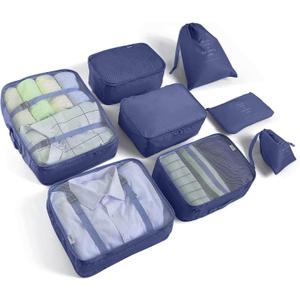 8 Set Packing Cubes for Suitcases Travel Luggage Packing Organizers,Travel Essentials Accessories Luggage Organizer with Shoe Bag Tioletry/Laundry BagDark Blue