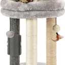 MECOOL 4in1 Small Cat Tree,Scratching Post with Tower Soft Bed, Sisal Carpet Jute Posts with Three Hanging Ball Toys and Massage Brush for Indoor Cats and Kittens (Gray)