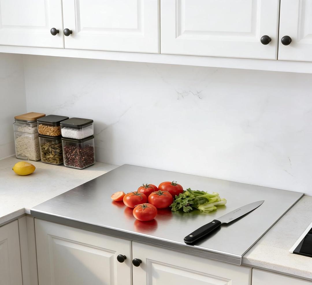 Stainless Steel Cutting Board for Kitchen (60 x 40cm / 23.6"L x 15.7"W), 304 Food Grade Stainless Steel Cutting Boards with Lip, Large Cutting Board Meat, Fruits, Vegetables, Bread and Baking
