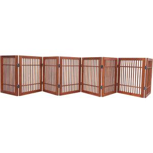 Urnporium Freestanding Wooden Dog Gate Foldable Indoor Pet Gate No Drill Expandable Barrier for Doorways Stairs Hallways Portable Wood Fence for Small Dogs & Puppies (Brown Pet Gate, 8 Panel 24" Tall)