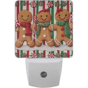 Vdsrup Christmas Gingerbread Man Night Light Set of 2 Red Candy Plug-in LED Nightlights Auto Dusk-to-Dawn Sensor Lamp for Adults in Bedroom Bathroom Kitchen Hallway Stairs