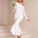 Parthea Women One Shoulder Long Sleeve Ruched Bodycon Midi Dress Fall Wedding Guest Elegant Cocktail Party Gown (White, M)