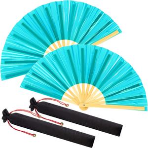 Maitys Large Rave Fan Folding Handheld Fans 13'' Clap Fans for Line Dancing Clack Fan Holographic Festival Accessory for Martial Art Gift Performance, Includes 2 Pouch