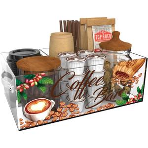 Coffee Bar Organizer, Acrylic Coffee Station Storage Kit for Countertop, Coffee Bar Accessories Organizer with Handle for Kcup Coffee Pods Sugar Syrup Condiment, Office Breakroom Snack Holder