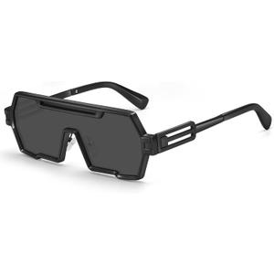 Dollger Retro Steampunk Sunglasses Men Trendy One Piece Irregular Metal Sunglasses (A1:black)