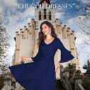 DRESSTELLS Women's Cocktail Dress Summer Wedding Guest Party Vintage 3/4 Bell Sleeve V Neck A-Line Dress (Blue, S)