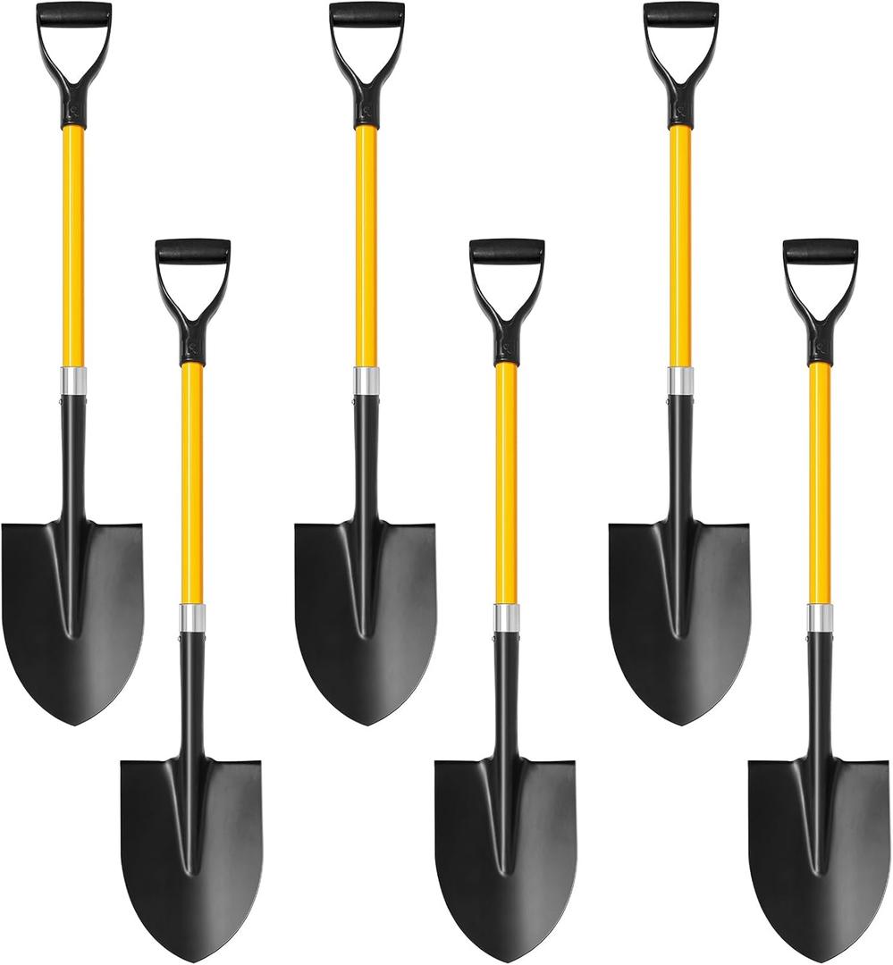 6 Pcs Heavy Duty Digging Shovel 41" Metal with Trenching Blade and Comfortable D-Handle, Wooden Handel Garden Shovel, Construction, Landscaping, Beach & Snow