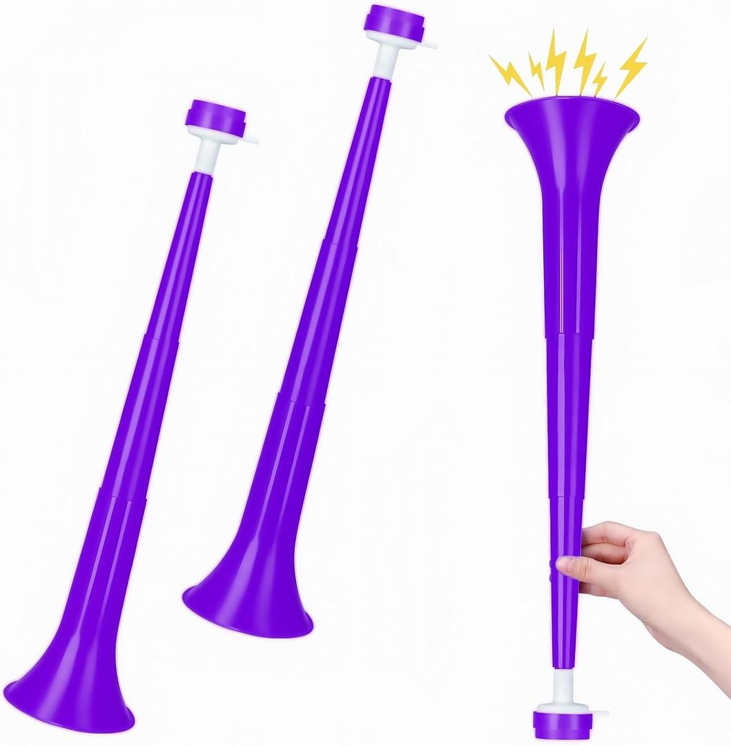 2 Pieces Stadium Horn for Adult, 21 Inch Collapsible Vuvuzela Trumpet for Sporting Events Football Carnival Party, Purple