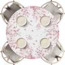 Horaldaily Spring Fitted Tablecloth 45"-56" Round, Spring Pink Cherry Blossoms Washable Table Cover Elastic Edged for Dinning, Picnic, Camping, Banquet (White)