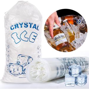 50 Pack Ice Bags 10 lb with Drawstring for Ice Machine Heavy-Duty Reusable Ice Cube Bags Portable Storage and Freezer Keeper(2 Mils Thickness)