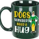 Buddy The Elf Mug, Funny Christmas Coffee Mug, 11oz Holiday Drinking Cup, Elf Merch Gifts, Novelty Christmas Party Cups for Table Decorations, Xmas White Elephant Gifts for Women Men Coworkers (Hug)