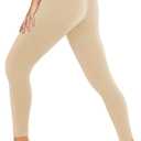DHSO High Waisted Leggings for Women  Full/Knee Length Capri Tummy Control Buttery Soft Yoga Pants for Workout Athletic (Small-Medium, Light Khaki)