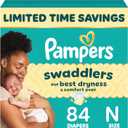 Pampers Swaddlers Diapers, Size 0 (up to 10 lbs), 84 Count, Absorbent, Keeps Baby Dry and Comfortable, Skin Safe Disposable Baby Diaper (Packaging May Vary) (Newborn)