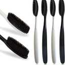 Large Long Head Toothbrush, 4-Pack, Upgraded Hard & Firm Charcoal Bristles, Whitening Teeth, Removing Plaque, Brace, Cigarette, Coffee and Other Stains, Suitable for Daily Oral Care.