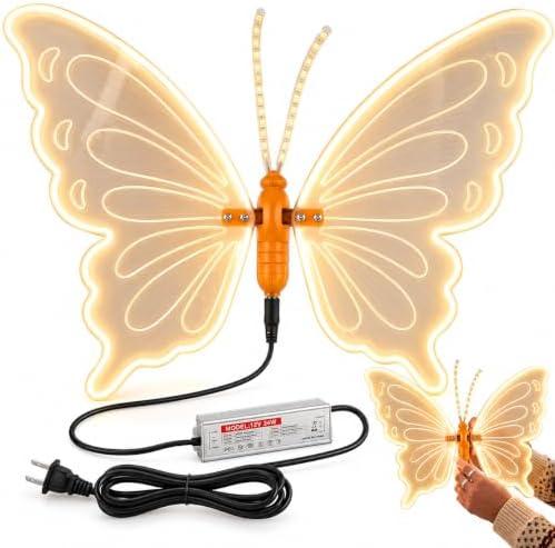 40cm Flapping LED Butterfly Light, Animated Luminous Outdoor Yard Decor (1) | Warm-White Motion Butterfly Lamp for Halloween, Christmas Tree, Thanksgiving and Garden Displays