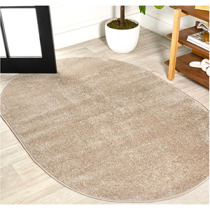 JONATHAN Y Haze Solid Low-Pile Beige 3x5 Oval Indoor Area Rug, Coastal,Bohemian,Minimalist,Classic, Easy-Cleaning for Living Room,Bedroom,Kitchen,Pet Friendly,Non-Shedding (SEU100G-3OV)