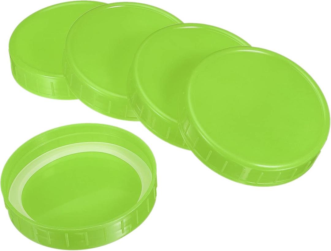 PATIKIL 86mm / 3-1/2" Wide Mouth Plastic Mason Jar Lids, 1Set/10 Pack Canning Jars Caps with Silicone Sealing Ring for Kitchen Storage, Green
