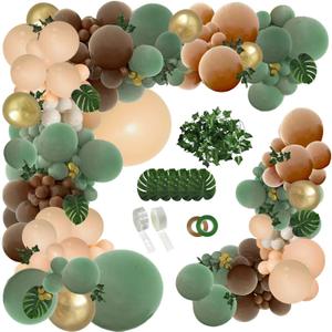 PERPAOL 148PCS Sage Green Brown Balloon Garland Kit, Jungle Safari Woodland Forest Wild One Camper Balloon Arch, Olive Green Gold Coffee Cocoa Balloons for Birthday Wedding Shower Party Decorations
