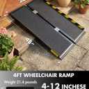 4FT Black Portable Wheelchair Ramp for Home Steps, Non-Skid Aluminum Ramp