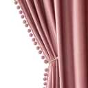 MIULEE Blush Pink Pom Pom Velvet Curtains for Kids Bedroom/Living Room Darkening Thermal Insulating 84 Inches Long Boho Blackout Curtains with Rod Pocket for Girls Room/Nursery/Home Theater Pack of 1