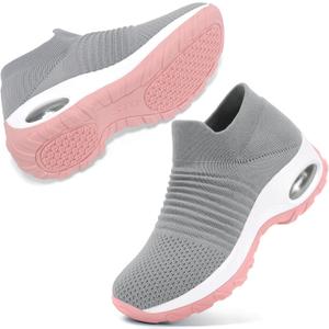 STQ Walking Shoes Women Slip on Sneakers Non Slip Work Arch Support Tennis Plantar Fasciitis Orthopedic Breathable Mesh Comfortable Ladies Nursing, 9.5