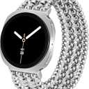 Dressy Beaded Bracelet Compatible with Samsung Galaxy Watch 8 Band 40mm 44mm/8 Classic 46 mm Women, Fashion Cute Strechy Stainless Steel Beads Strap for Galaxy Watch 8 (Silver Galaxy Watch 8-L(6.2"-7.3"))
