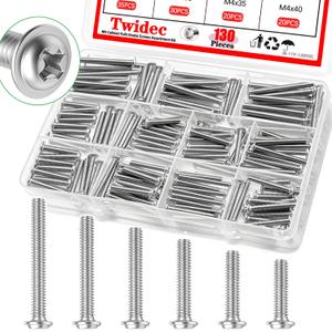 Twidec/130PCS M4 Cabinet Pulls Knobs Screws Assortment Kit,25/30/35/40/45/50mm Metal Phillips Machine Screw Pan Washer Head for Cabinet Drawer Closet Handle Install