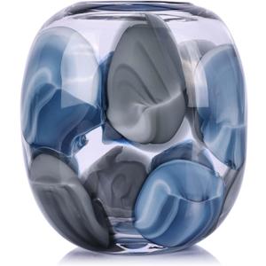 Blue and Gray Gradient Glass Vase for Flowers, Hand-Blown Murano Glass, Modern Art Deco Designer Vase for Home Decor, Floral Arrangements, High-End Glass for Living Room and Office (S)