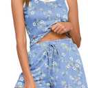 PrinStory Womens Pajamas Set Summer 2 Piece Pajama Sleeveless Tank and Shorts Soft Pj Sets with Pockets (Blue, XL)