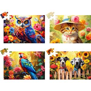 4 x 4 Pack 36 Large Piece Puzzles for Seniors,Dementia Puzzle Alzheimer's Activities for Seniors Dogs Parrots Cats Owls Easy Puzzle Memory Games for Seniors Gift for Elderly Seniors Adult