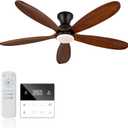 52 Inch Flush Mount Ceiling Fans with Lights, Remote, Dimmable, Power-Off Memory, Quiet DC Motor,5 Blades Wood Ceiling Fan with Light, Low Profile Outdoor/Indoor Hugger Ceiling Fan for Patio