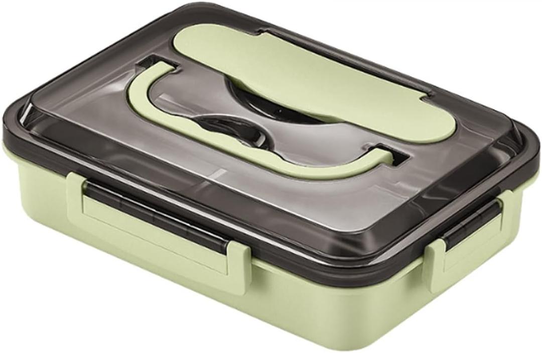 304 Stainless Steel Bento Lunch Boxes for Adults, 5 Sections Rectangular Divided Plates Tray Green Reusable dinner Plate with Lid and Buckled for Adults Portion Control