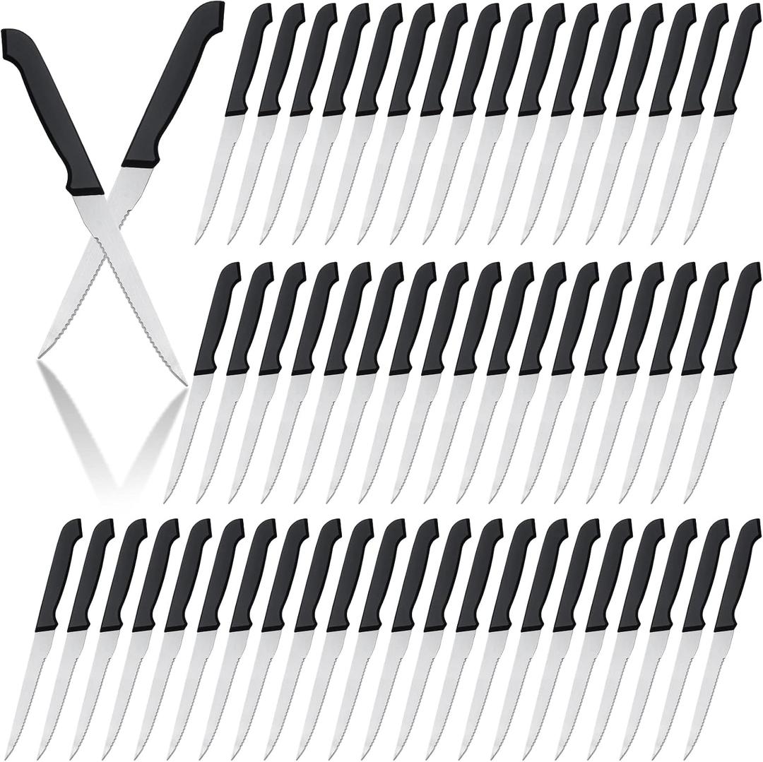 Therwen 100 Pieces Serrated Edge Pointed Tip Steak Knives Stainless Steel Steak Knife with Serrated Edge 8.8 Inch For Kitchen Restaurant Tableware Camping