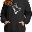 Cubear Girls Hoodie Sweatshirt Cute Long Sleeve Fleece Pullover Top with Pocket Graphic Print Soft Warm for Kids (Black, M)
